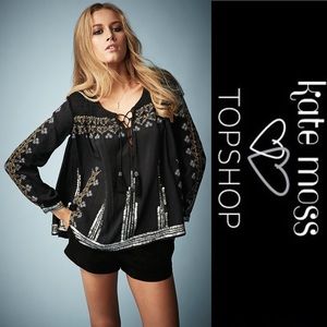 Kate Moss Topshop Embroidery Sequin Boho Smock Top